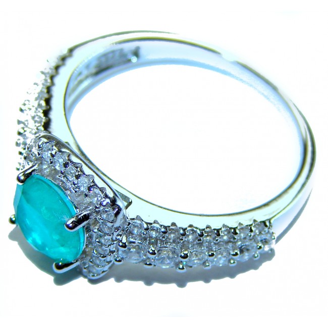 Round Cut 2.5 ctw Paraiba Tourmaline .925 Sterling Silver handcrafted Statement Ring size 8 1/4