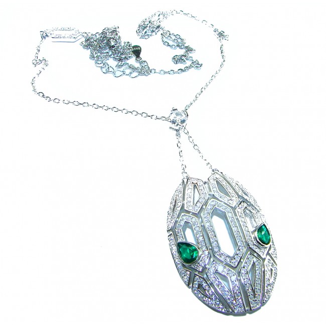 Great Masterpiece Snake's Head genuine 4.1 carat Colombian Emerald .925 Sterling Silver handmade necklace