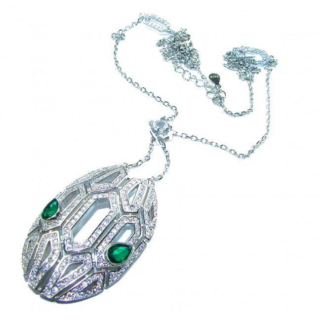 Great Masterpiece Snake's Head genuine 4.1 carat Colombian Emerald .925 Sterling Silver handmade necklace