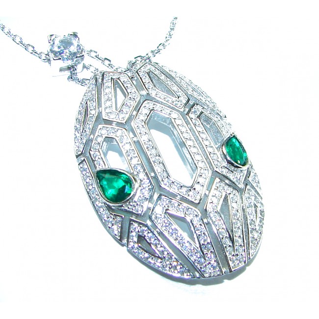 Great Masterpiece Snake's Head genuine 4.1 carat Colombian Emerald .925 Sterling Silver handmade necklace