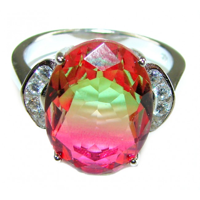 8.9 carat oval cut Brazilian Tourmaline .925 Sterling Silver Perfectly handcrafted Ring s. 8 1/2