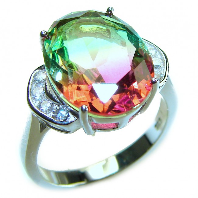 8.9 carat oval cut Brazilian Tourmaline .925 Sterling Silver Perfectly handcrafted Ring s. 8 1/2