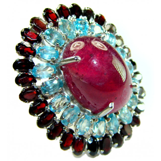 Exuberantly Large Authentic 27.5 carat Ruby .925 Sterling Silver handcrafted ring size 8