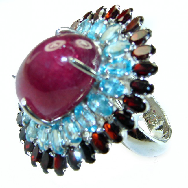 Exuberantly Large Authentic 27.5 carat Ruby .925 Sterling Silver handcrafted ring size 8