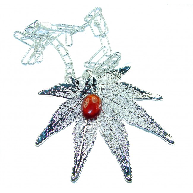 Beautiful Nature 6.2 carat Ruby Real Leaf dipped in Real .925 Sterling silver handcrafted necklace