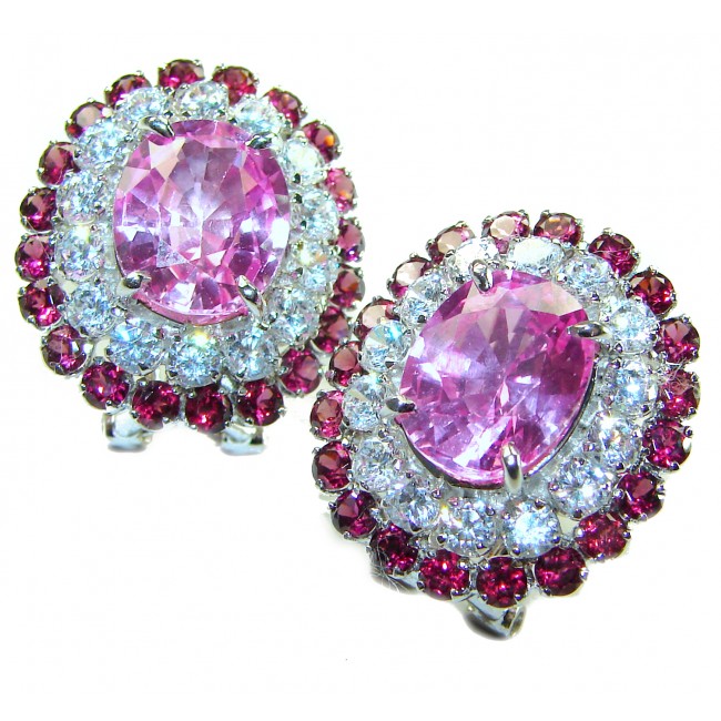 Charm and Elegance Natural Sapphire 14.5 carat Pink Sapphire .925 Sterling Silver handcrafted Earrings