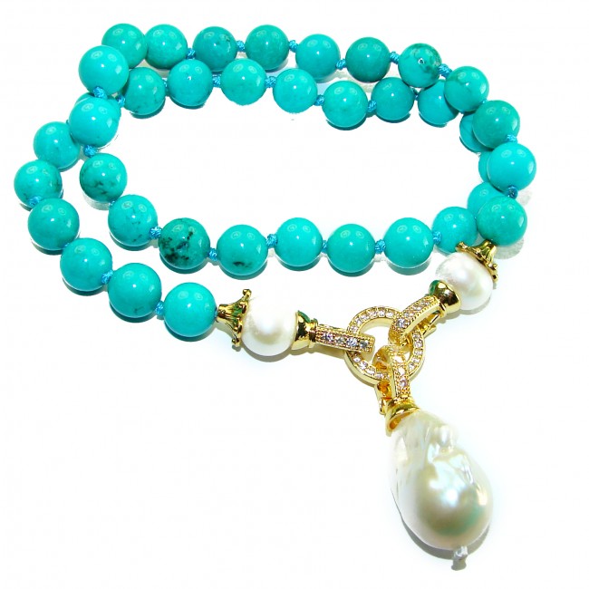 Luxurious natural Turquoise 14K Gold over .925 Sterling Silver handmade necklace