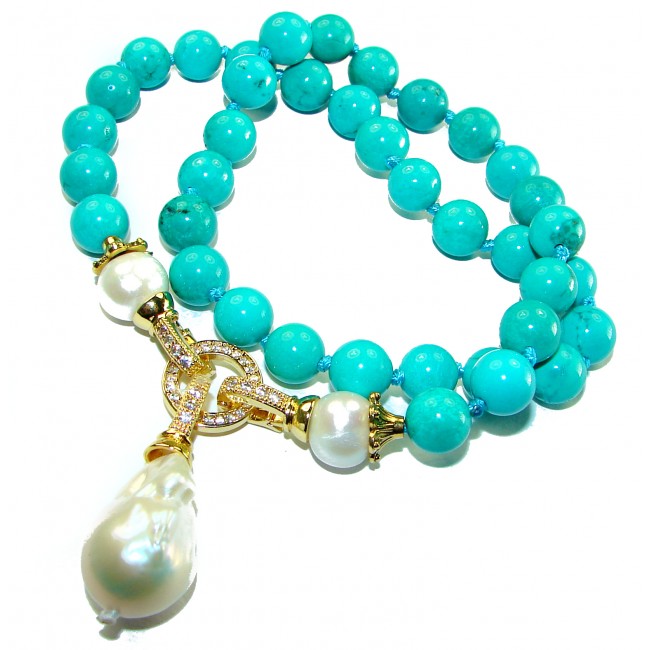 Luxurious natural Turquoise 14K Gold over .925 Sterling Silver handmade necklace