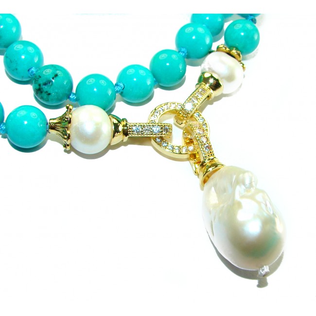 Luxurious natural Turquoise 14K Gold over .925 Sterling Silver handmade necklace