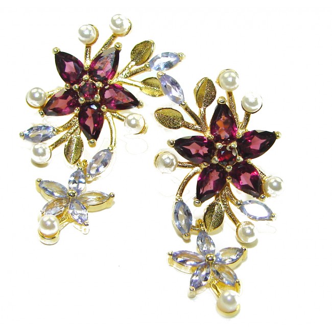 Wild Flowers authentic 5.9 carat Garnet 14K Gold over .925 Sterling Silver handcrafted earrings