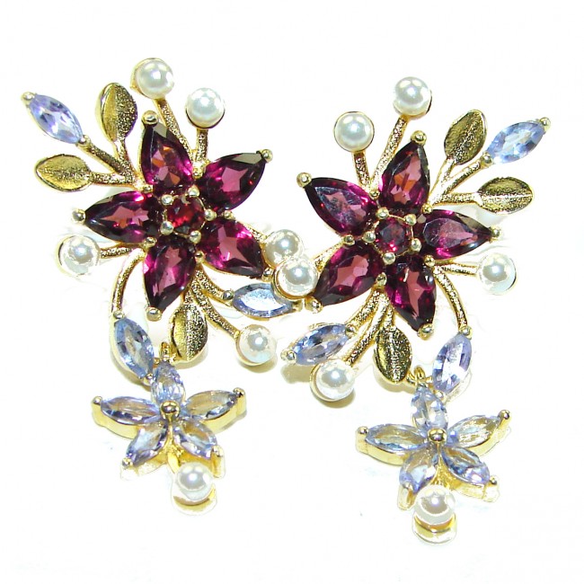 Wild Flowers authentic 5.9 carat Garnet 14K Gold over .925 Sterling Silver handcrafted earrings