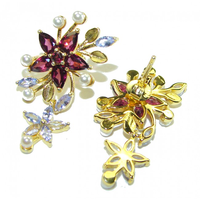 Wild Flowers authentic 5.9 carat Garnet 14K Gold over .925 Sterling Silver handcrafted earrings