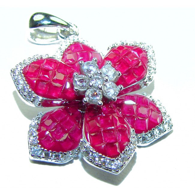 Very Unique Floral design 11.2 carat Ruby .925 Sterling Silver handmade Pendant