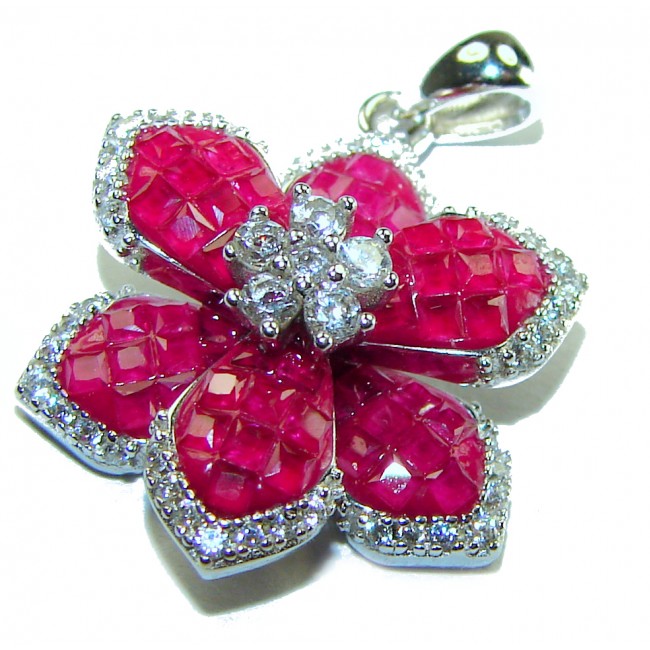 Very Unique Floral design 11.2 carat Ruby .925 Sterling Silver handmade Pendant