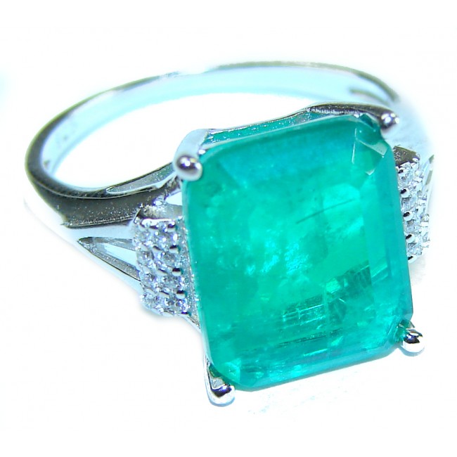 7.6 ctw Colombian Emerald .925 Sterling Silver handcrafted Statement Ring size 7