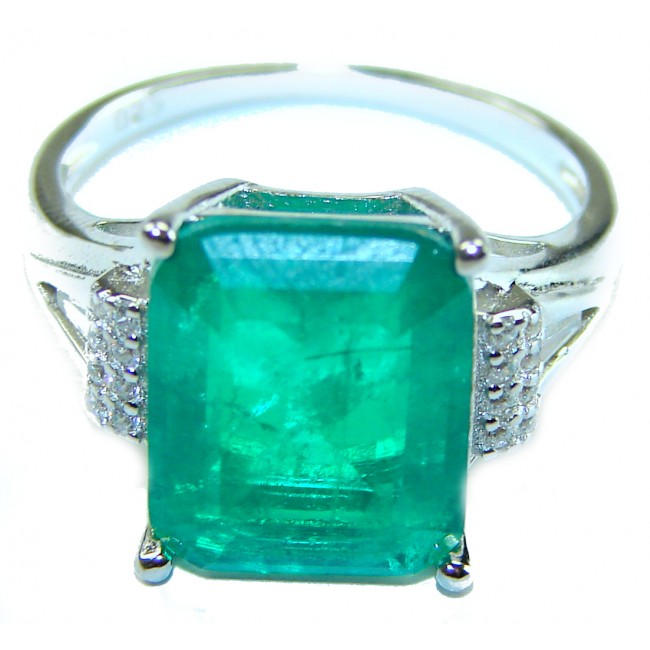 7.6 ctw Colombian Emerald .925 Sterling Silver handcrafted Statement Ring size 7