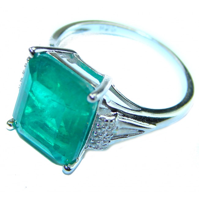 7.6 ctw Colombian Emerald .925 Sterling Silver handcrafted Statement Ring size 7