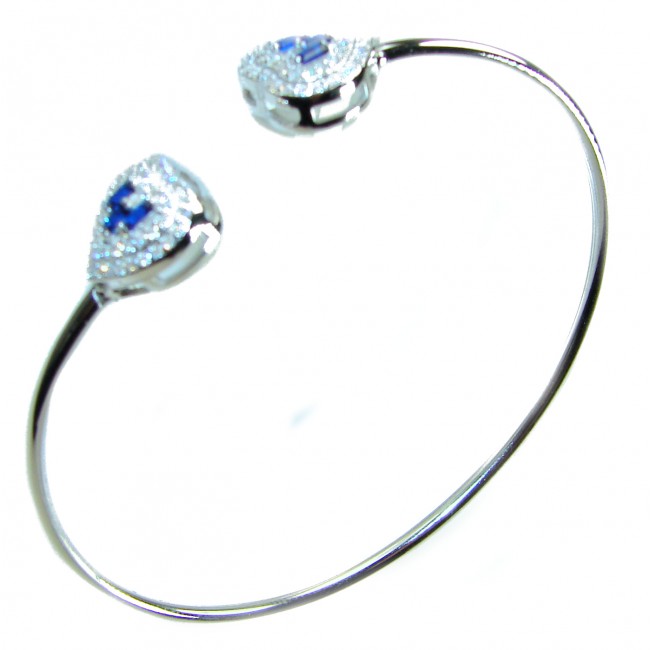 Two Hearts Precious Natural 4.6 carat Sapphire .925 Sterling Silver Bangle bracelet