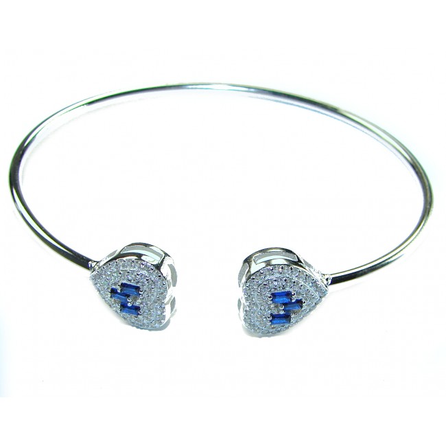 Two Hearts Precious Natural 4.6 carat Sapphire .925 Sterling Silver Bangle bracelet