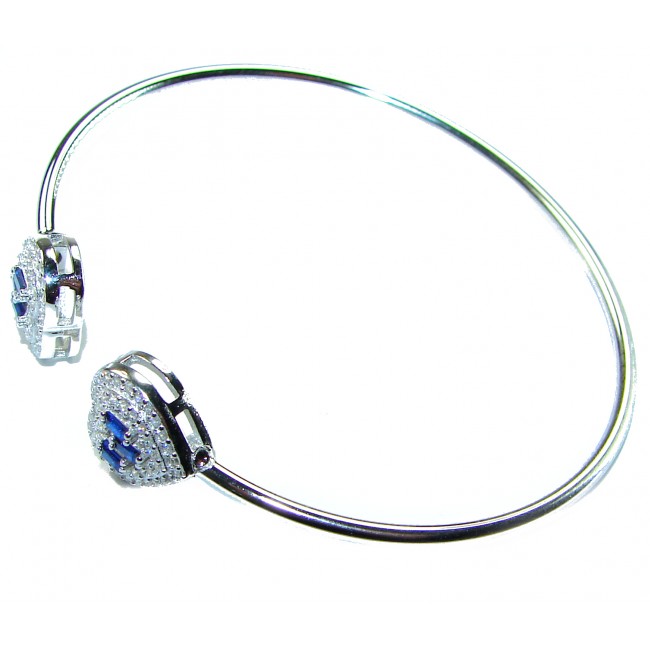 Two Hearts Precious Natural 4.6 carat Sapphire .925 Sterling Silver Bangle bracelet