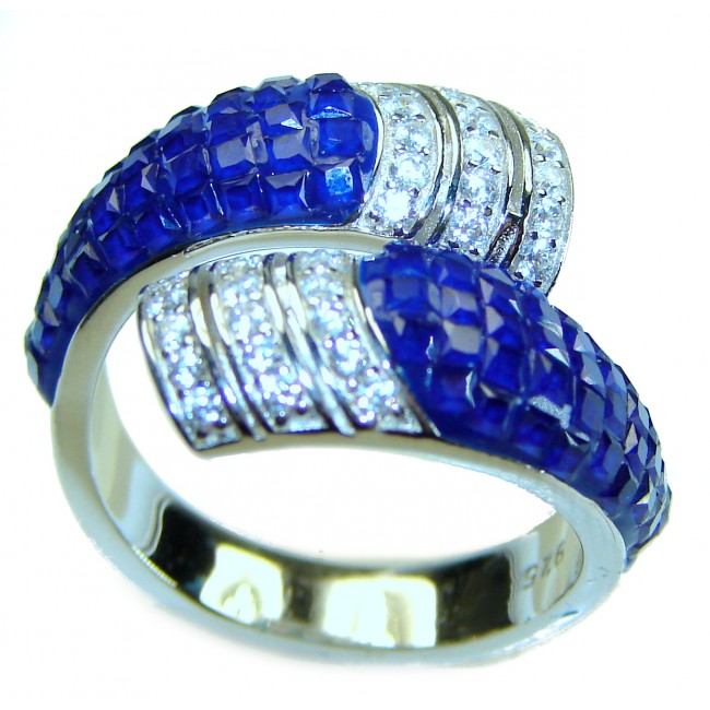 Luxurious 6.8 carat Sapphire .925 Sterling Silver handcrafted Ring size 7 1/4