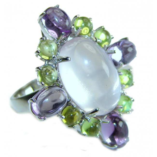 Victoria - Authentic 9.5 carat Brazilian Rose Quartz Peridot .925 Sterling Silver incredible Ring size 7 1/2