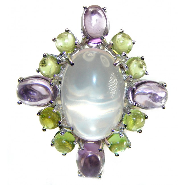 Victoria - Authentic 9.5 carat Brazilian Rose Quartz Peridot .925 Sterling Silver incredible Ring size 7 1/2