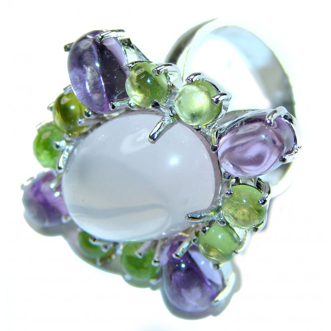 Victoria - Authentic 9.5 carat Brazilian Rose Quartz Peridot .925 Sterling Silver incredible Ring size 7 1/2