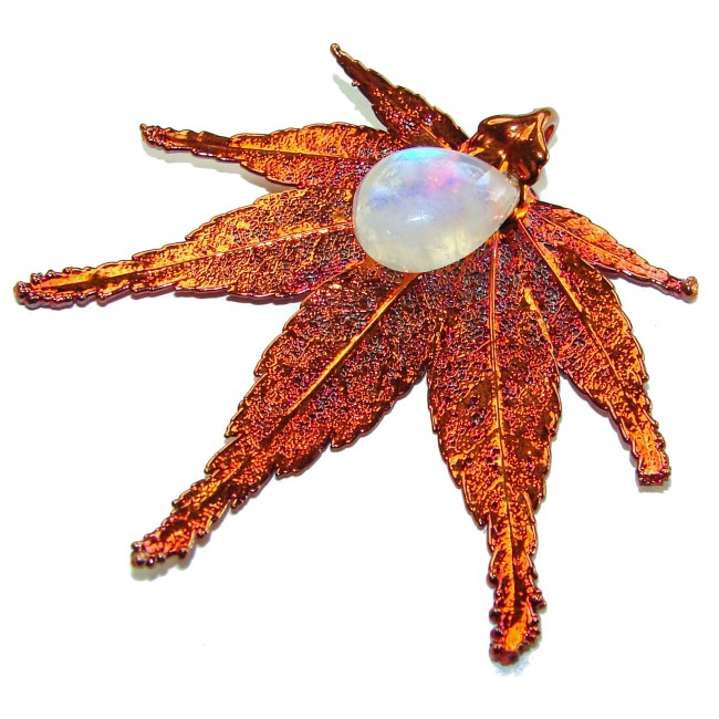 Stylish REAL Leaf Coved with Sterling Silver and 14K Gold Golden Topaz Tourmaline & .925 Sterling Silver Pendant