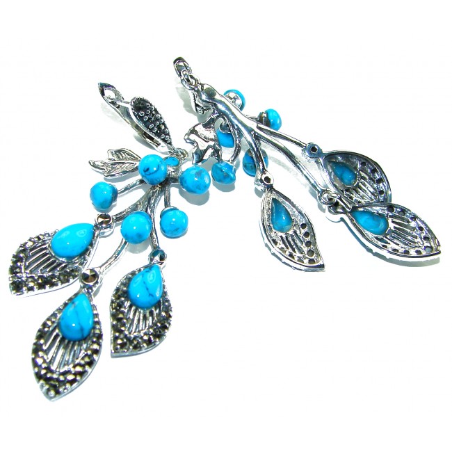 Blue Beauty Natural Turquoise Marcasite .925 Sterling Silver handmade s earrings