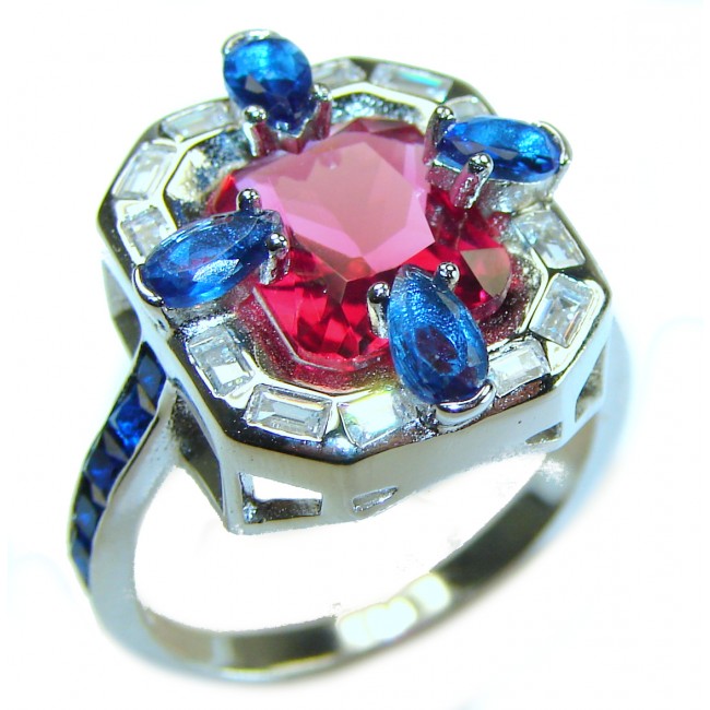 Art Deco 8.6 ctw Ruby .925 Sterling Silver handcrafted Statement Ring size 8