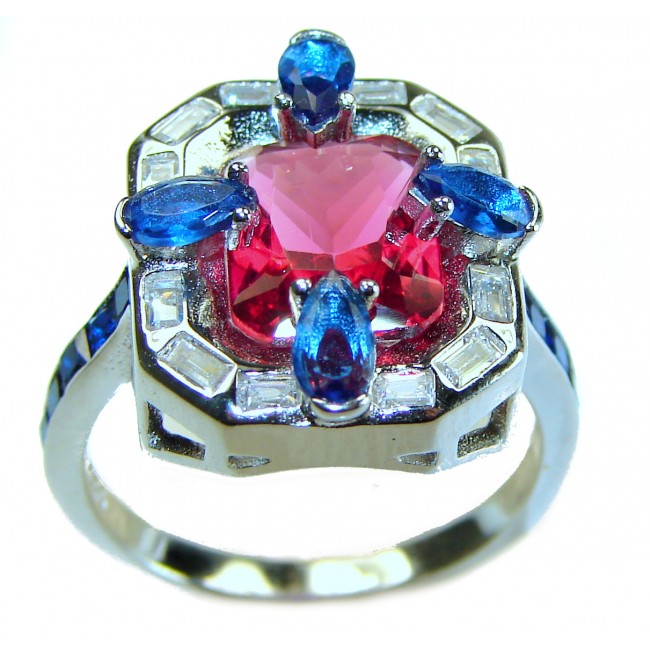 Art Deco 8.6 ctw Ruby .925 Sterling Silver handcrafted Statement Ring size 8