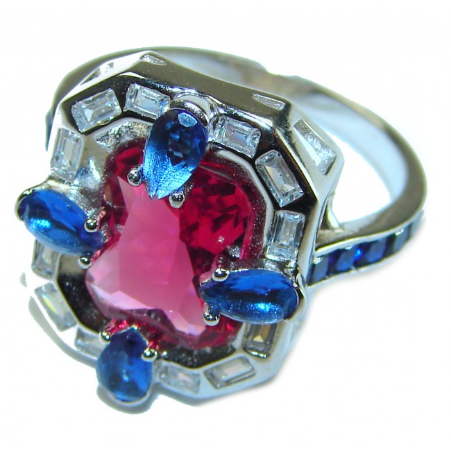 Art Deco 8.6 ctw Ruby .925 Sterling Silver handcrafted Statement Ring size 8