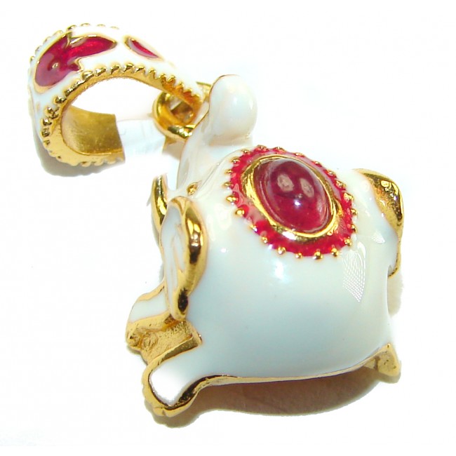 White Elephant Enamel Ruby 18K Gold over .925 Sterling Silver handmade Pendant