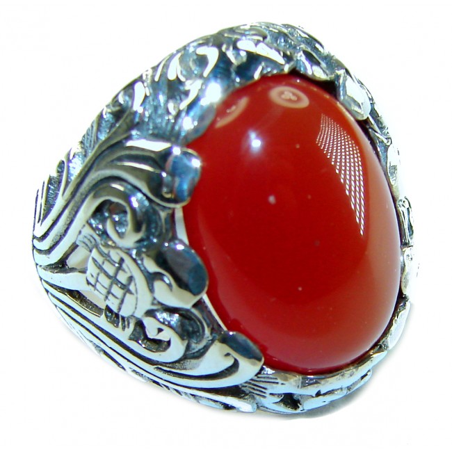 Orange Power natural Carnelian .925 Sterling Silver handmade ring s. 9