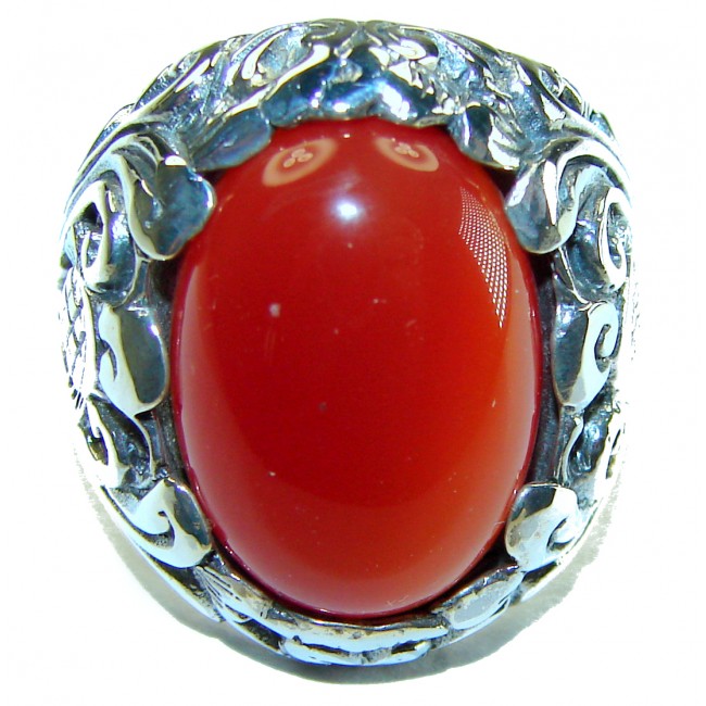 Orange Power natural Carnelian .925 Sterling Silver handmade ring s. 9