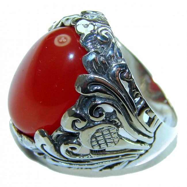 Orange Power natural Carnelian .925 Sterling Silver handmade ring s. 9