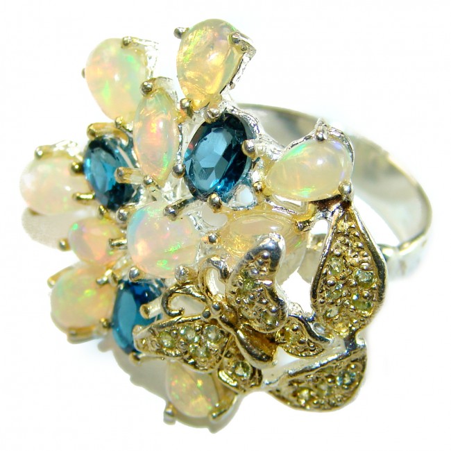 Earth Treasure Authentic 12.8 carat Golden Ethiopian Opal .925 Sterling Silver handcrafted ring size 7