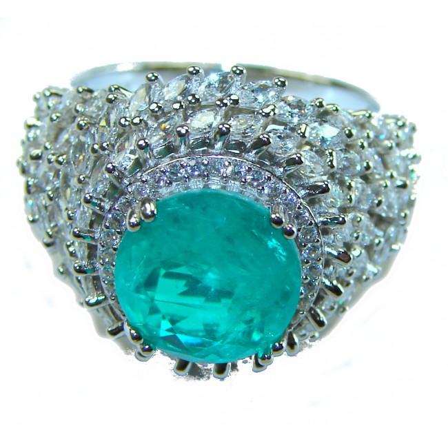 Luxurious Round Cut 6.5 ctw Paraiba Tourmaline .925 Sterling Silver handcrafted Statement Ring size 8