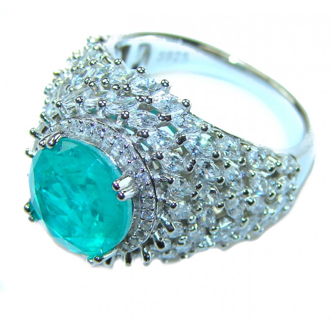 Luxurious Round Cut 6.5 ctw Paraiba Tourmaline .925 Sterling Silver handcrafted Statement Ring size 8