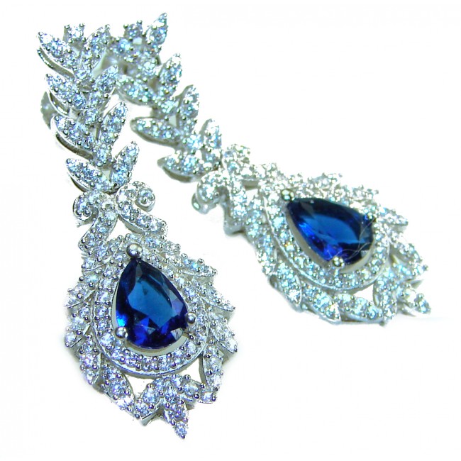 Born to Glam authentic 4.2 carat Sapphire .925 Sterling Silver handcrafted earrings