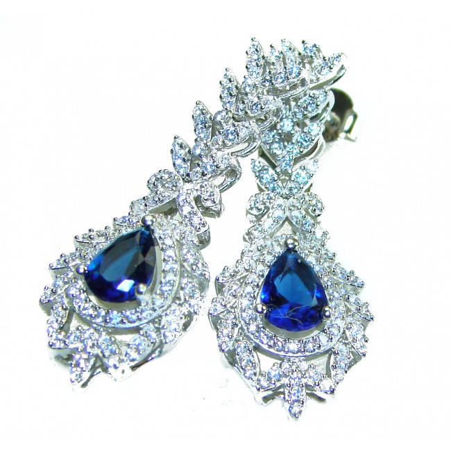 Born to Glam authentic 4.2 carat Sapphire .925 Sterling Silver handcrafted earrings