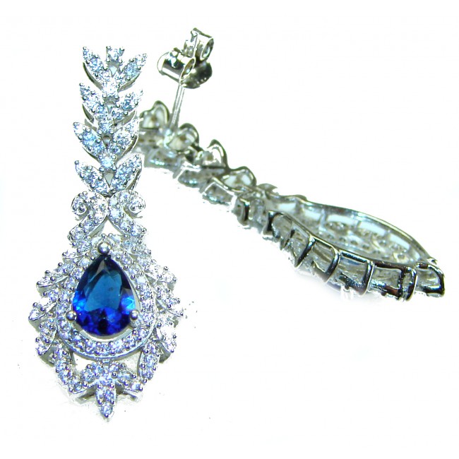 Born to Glam authentic 4.2 carat Sapphire .925 Sterling Silver handcrafted earrings