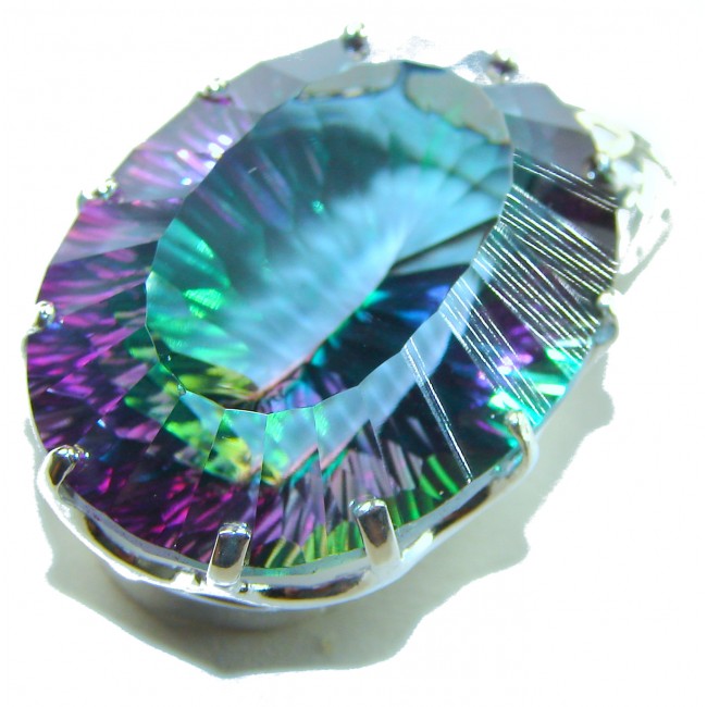 48.2 carat oval cut Mystic Aurora Topaz .925 Sterling Silver handcrafted Pendant