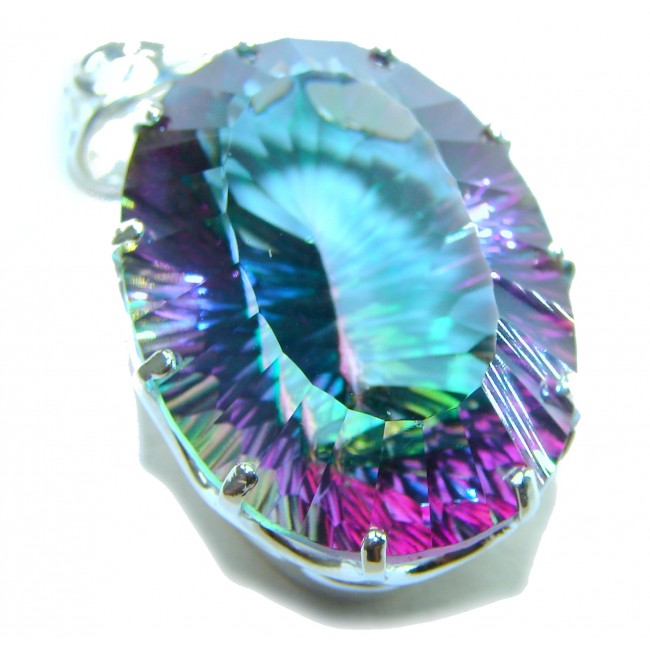 48.2 carat oval cut Mystic Aurora Topaz .925 Sterling Silver handcrafted Pendant