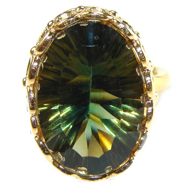 Timless Beauty 12.5 carat Helenite 14K Gold over .925 Sterling Silver handmade Ring s. 7 3/4