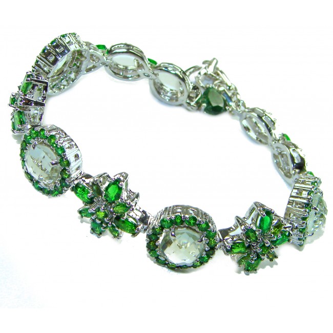 Green Royalty 45.2 carat Green Amethyst Emerald .925 Sterling Silver handcrafted Bracelet