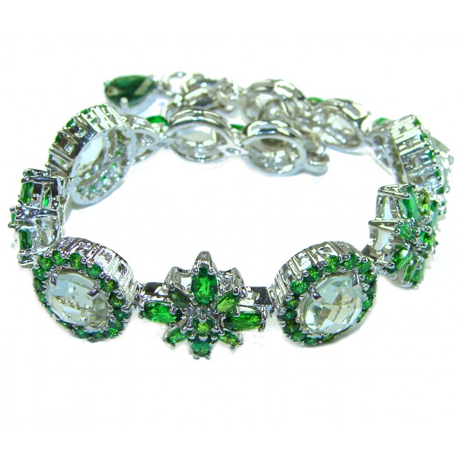 Green Royalty 45.2 carat Green Amethyst Emerald .925 Sterling Silver handcrafted Bracelet