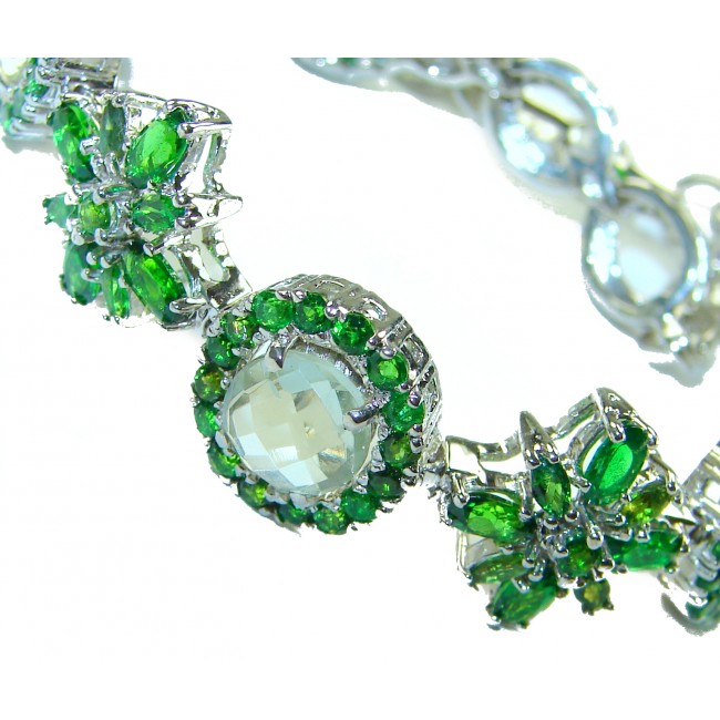 Green Royalty 45.2 carat Green Amethyst Emerald .925 Sterling Silver handcrafted Bracelet