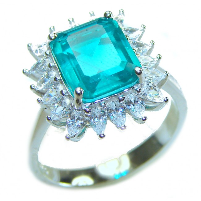 7.6 ctw Colombian Emerald .925 Sterling Silver handcrafted Statement Ring size 7 1/2